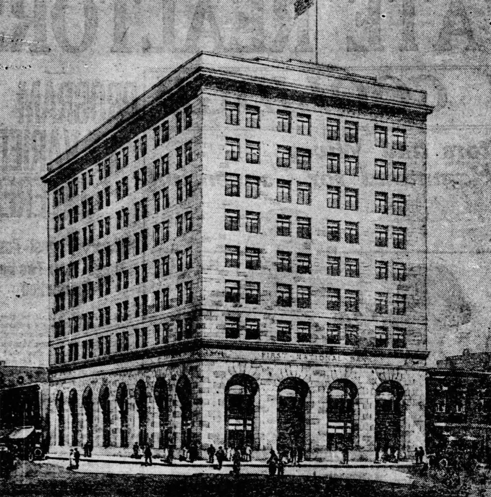 Archival drawing of the historic bank building that is now The Banc