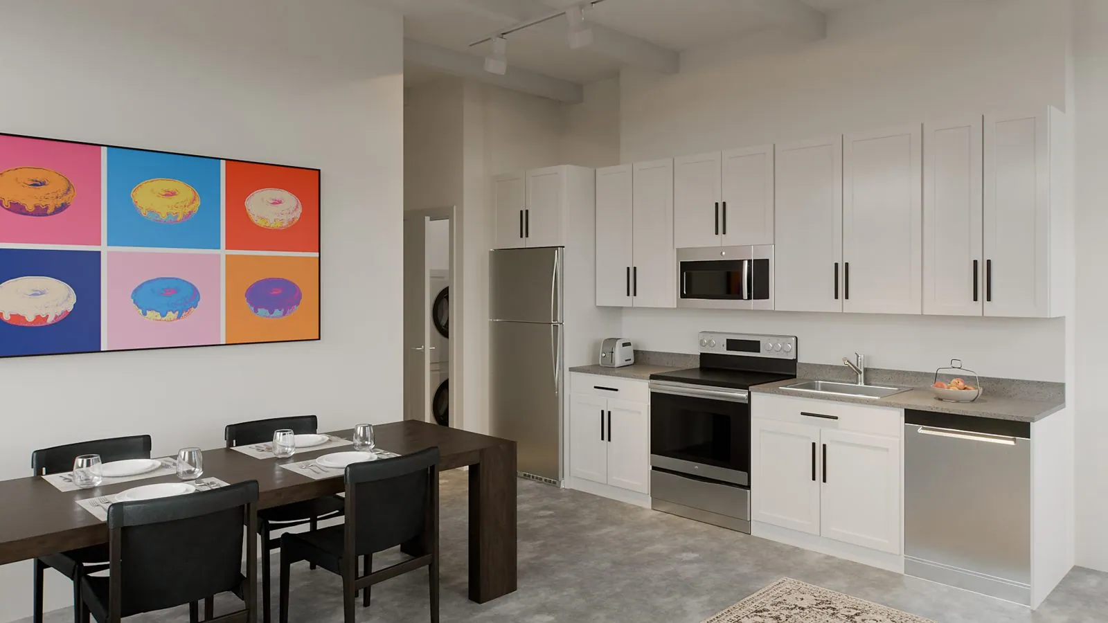 Kitchen in a renovated apartment at The Banc