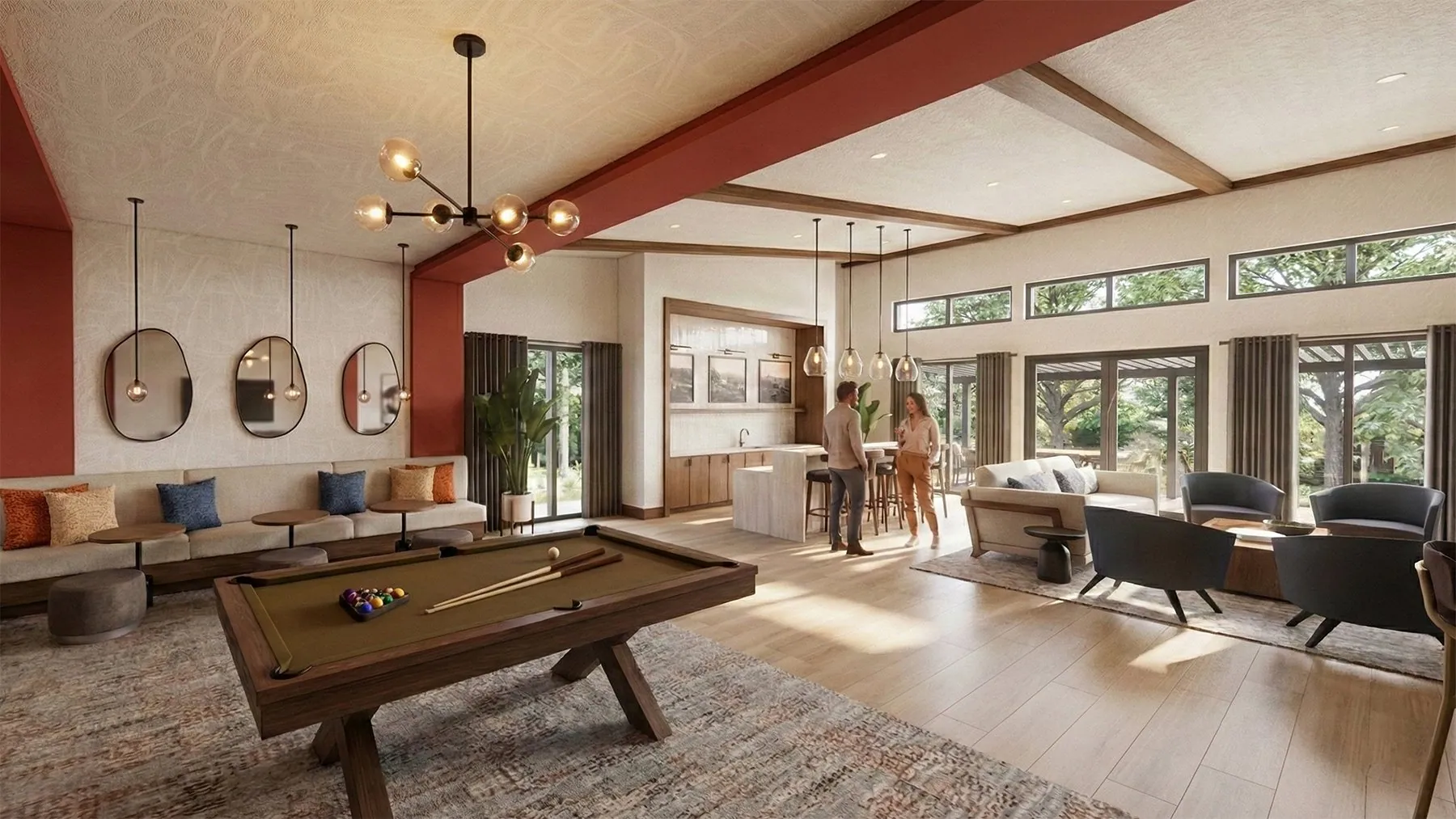Clubhouse lounge with billiards at Inspire Prairie Springs