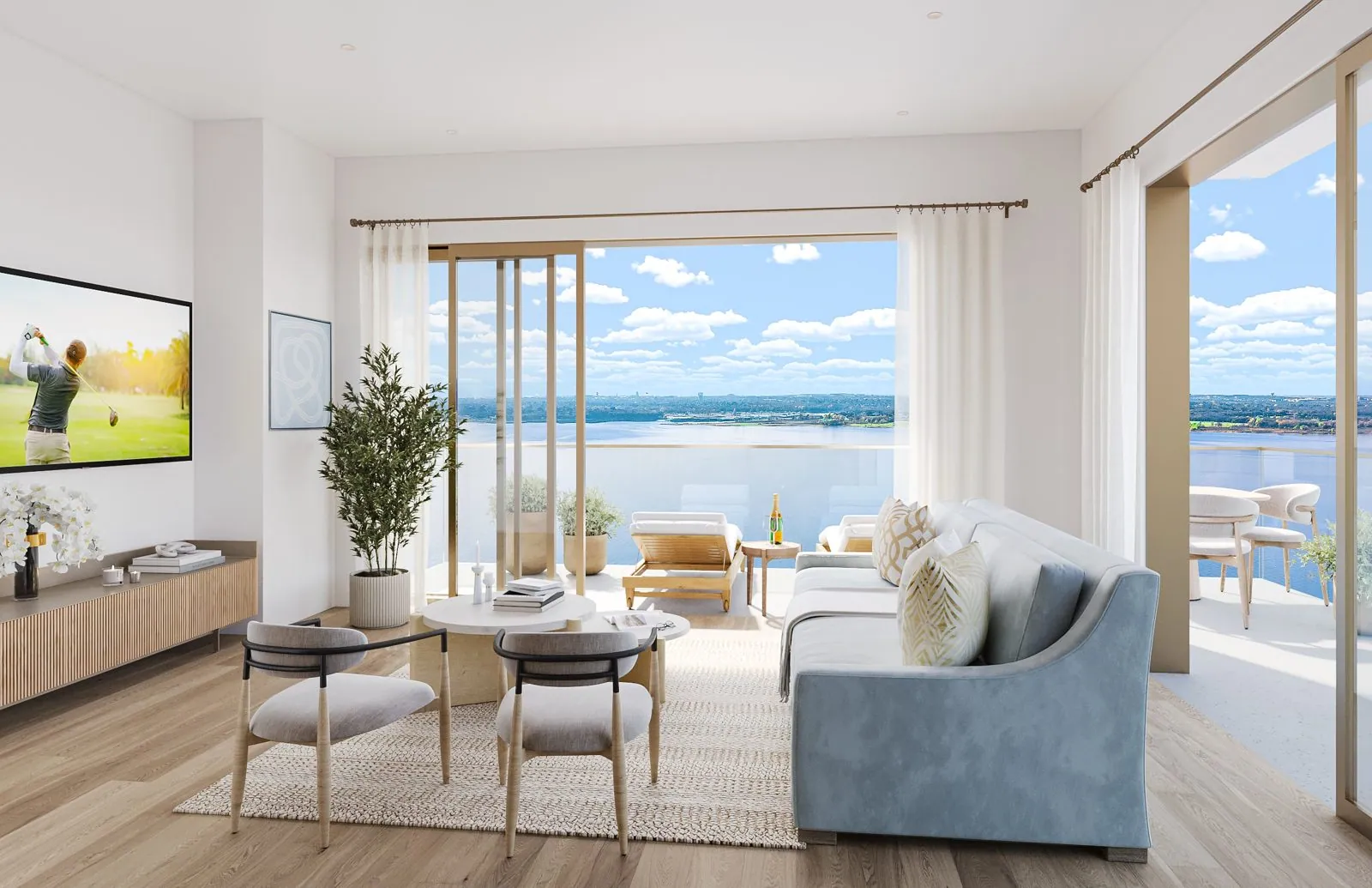 Living room with lake views at 3111 Sunset