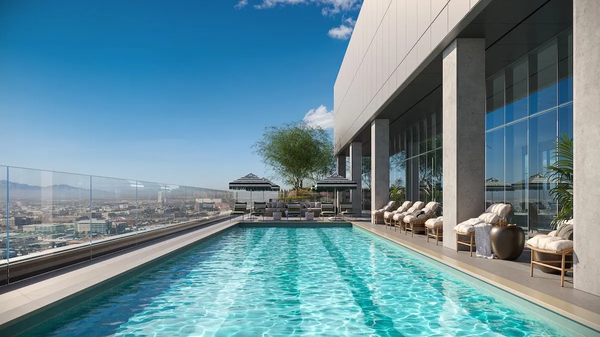 Rooftop pool overlooking downtown Phoenix at Sol Modern