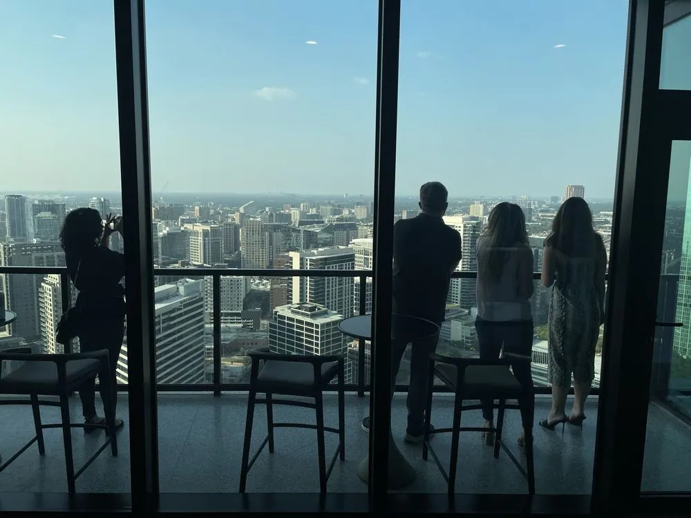 The team taking in a skyline view