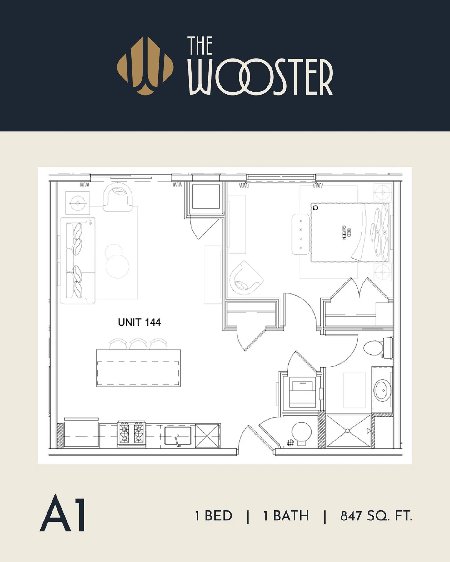 The Wooster A1 floor plan social post