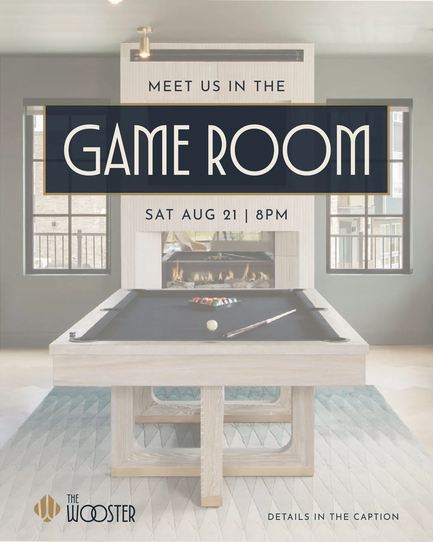 The Wooster game room event social post